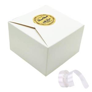 lot 6048 image: HALOMOUNT 5 Pack Gift Boxes, 4.7x4.7x3.5 in Paper Boxes with Ribbon & Stickers, Square Small Favor Boxes for Birthday, Party, Wedding, White 2 Pack