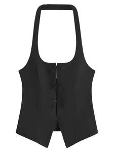 lot 6064 image: Milumia Womens Backless Halter Crop Top Y2K Bow Front Cut Out Sleeveless Going Out Tank Tops Black Large