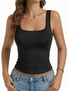 lot 6065 image: Dokotoo Summer Ribbed Tank Tops for Women Plus Size Backless Athletic Sleeveless Shirts with Bras Workout Outfits Black 2X two pack