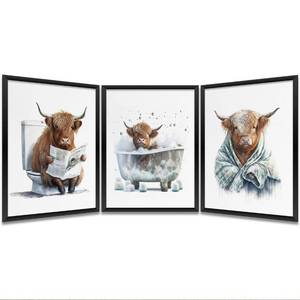 lot 6072 image: 3PCS Funny Wall Art - Bathroom Decor Accessories - Vintage Prints Paintings for Home Farmhouse Bedroom Washroom Humor Animals Western Cow in Toilet Wall Decor (8x10 inch, Unframed) 2 Pack