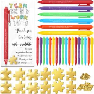 lot 6076 image: Dunzoom 24 Sets Employee Appreciation Gift Bulk Gold Lapel Pin Inspirational Ballpoint Pen Thank You Card with Bag for Team Employee Staff Coworker