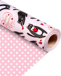 lot 6077 image: MAYPLUSS Valentines Day Wrapping Paper, Pink Red Heart Wrap Paper Cute Cat Gift Wrapping Roll for Girl Anniversaries Romantic Celebration, 17IN X 33FT