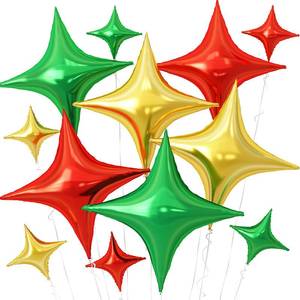 lot 6083 image: Red Green Gold Christmas Balloons,12Pcs Four Angle Star Foil Balloons,26Inch and 10Inch Red Green Gold Quadrangle Helium Polyester Balloon for Christmas Xmas New Year Birthday Party Decorations