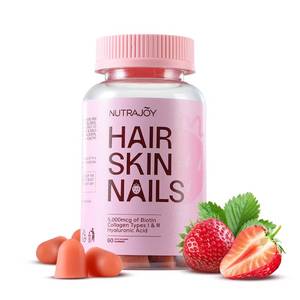 lot 6089 image: NUTRAJOY Hair Skin and Nails Gummies, 5000 mcg Biotin Gummies, Advanced Pectin Formula for Hair Growth Support and Radiant Appearance, biotin for Hair Growth Women, Strawberry Flavor, 60 Gummies