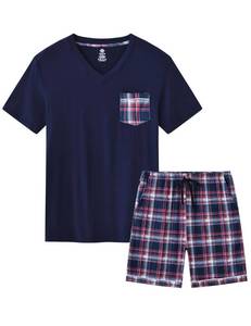 lot 6097 image: MoFiz Mens Pajama Set Summer Pjs Sleepwear Nightwear Lightweight Quick Dry Soft Short Sleeve V-Neck Pjs Sleep Set With Pocket 57 3XL