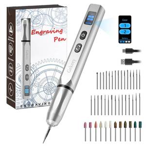 Gekeey Electric Engraving Pen, Cordless Rechargeable Mini Rotary Tool with 42 Bits, Aluminum Body, Variable Speed, Portable Engraver Pen for Metal Wood Glass and Plastic, Silver