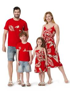 lot 6109 image: PATPAT Family Matching Outfits Tropical Floral Palm Leaf Print Beach Boy Short Sleeve Hawaiian T Shirts Dad Son Matching Shirts Red Leaf Print Boys 6-7 Years three pack