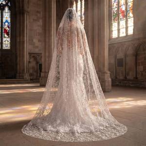lot 6199 image: Suncalla 1 Tier Wedding Veil Long Branch Leaves Lace Bridal Veil Soft Tulle with Metal Comb for Women(51 x 91 Inches,Classic)