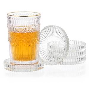 lot 6200 image: OGANAZI Modern Clear Coaster Set of 5- Glass Coasters for Drinks Crystal Coasters Round Cup Mat Coffee Table Decor for Office, Kitchen, Bar, Dining Room, Living Room, Patio (Clear)