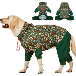 lot 6219 image: LovinPet Large Dog Onesies, UPF30 Lightweight All-Season Dog Onesie with Hooded, Wound Care, Anxiety Onesie, Helps Contain Loose Fur, Dew & Moss Dark Green Print, L