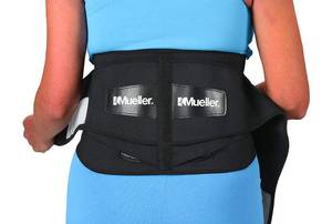 lot 6233 image: MUELLER Sports Medicine Lumbar Back Brace with Removable Pad, Ideal for Upper and Lower Back Pain, Relief & Support for Men and Women, Strains, Sciatica, Scoliosis, Black, Regular Size