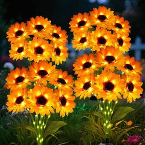 lot 9926 image: Solar Garden Lights Outdoor, 4 Pack Sunflower Lights with 24 Sunflower, Waterproof 60 Led Garden Fall Decor, Gifts for Mom Grandma, Decorative Solar Flowers for Pathway Patio Yard Flowerbed Decoration