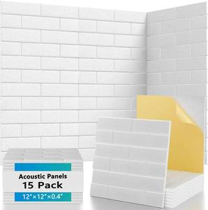 lot 9929 image: 15 Pack Brick Acoustic Panels with Self Adhesive, 12 x 12 x 0.4 High Density Sound Absorbing Foam Panels for Walls, Noise Reduction for Home Studio & Office �� White