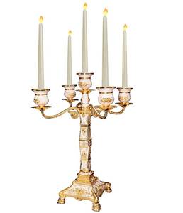lot 9930 image: RosyLine Metal Candelabra 17 Height, Candle Holder with 5 Arms,Antique Bronze Furnish Candle Holder, Centerpiece for Home Decro,Wedding Event, Party,1 Pack (Golden)