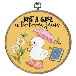 lot 10433 image: Christian Gifts for Women Duck Decor Inspirational Religious Framed Round Wall Decor Canvas Wall Art Hanging Prints Artwork for Home Bathroom Farmhouse Office Decorations 10.2X10.2 Inch