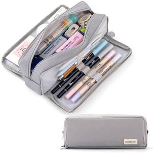 lot 10438 image: CICIMELON Large Capacity Pencil Case 3 Compartment Pouch Pen Bag for School Teen Girl Boy Men Women (Gray)