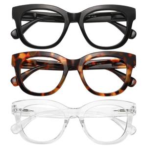 lot 10447 image: KSSESSE Reading Glasses for Women Men Square Oval Readers with Spring Hinge Thick Frame Style (BlackTransparentDemi Brown-Clear Lens, 2.75, x)