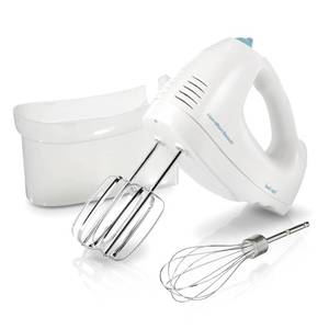 lot 11293 image: Hamilton Beach 6-Speed Electric Hand Mixer with Whisk, Traditional Beaters, Snap-On Storage Case, 250 Watts, White (Slightly Used)