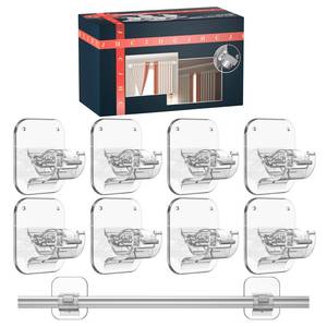 lot 11319 image: No Drill Curtain Rod Brackets - 20LB, 8 Pack Self Adhesive Curtain Rod Holder, Peel and Stick Wall Hooks, Renter Friendly Upgrades for Apartment, Kitchen, Bathroom, Dorm, Living Room and RV