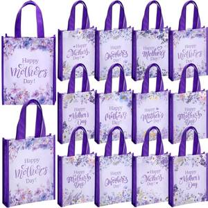 lot 11324 image: SATINIOR 24 Pcs Happy Mothers Day Tote Bags Medium Purple Flower Non-woven Gift Bags with Handle Packaging Wrap Pouch for Women Birthday Celebration Party Mothers Day Wedding Supplies