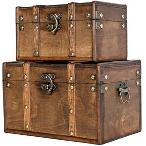 lot 11326 image: DECOR4SEASON Vintage Wooden Storage Trunk Set of 2 with Antique Finish, Decorative Wooden Boxes with Metal Embellishments, Nesting Treasure Chest for Home D�cor, Jewelry, Keepsakes, Gifts, Brown