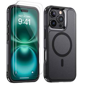 lot 12157 image: Lanhiem Magnetic for iPhone 16 Pro Case, 2 Pack Tempered Glass Screen ProtectorCompatible with MagSafeMilitary Grade Shockproof Heavy Duty Tough Rugged Cover for iPhone 16 Pro (6.3) - Black