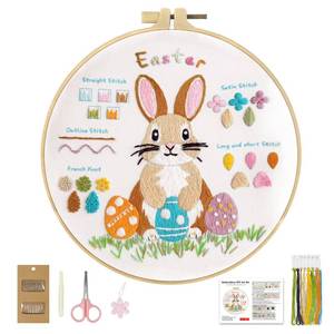 lot 12162 image: APHIUFR Easter Embroidery Kit, DIY Cross Stitch Kit for Adults & Beginners, Bunny Pattern with Threads, Needles, Step-by-Step Guide & Video Tutorial, Ideal Gift for Craft Hobbies