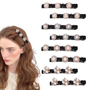 lot 12418 image: 8 Pcs Sparkling Crystal Stone Braided Hair Clips for Women, Pearl Hairpin with 3 Small Duckbill Hair Clips, Hair Accessories for Thin & Thick Hair(Pearl Set)