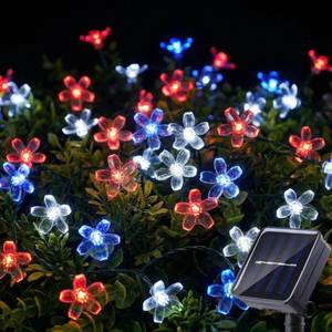 lot 12420 image: ITICdecor 50 LED Solar Flower String Lights Outdoor Waterproof 4th of July Fairy Light Decorations for Garden, Fence, Patio, Yard &Party Decoration (Red White&Blue)