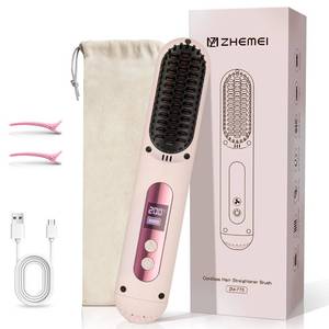 lot 12429 image: ZM ZHEMEI Cordless Hair Straightener Brush, Portable Hair Straightener with Cooling Mode, Negative Ions for Frizz-Free Shine & LED Display, USB-C Charging & Fast Heating, Gift for Women (Used)