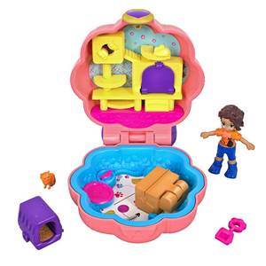 lot 12453 image: Polly Pocket Tiny Pocket Places Purrfect Playhouse Compact with 2 Reveals, Accessories, Micro Shani Doll, Captain Cobblywobbles Pet & Sticker Sheet