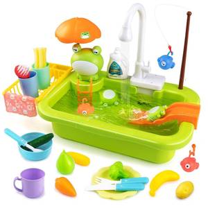 lot 13002 image: Play Sink with Running Water,Kids Sink Toy with Automatic Water Cycle System,Sink Fishing Game Toy with Food Kitchen Accessories,Kids Role Play Dress Up Dishwasher Toys for Boys and Girls Present