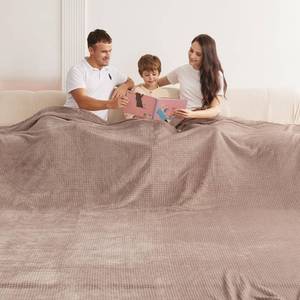 lot 13008 image: Oversized King Fleece Blanket 120x138 Inches, Seamless Soft Cozy 3D Jacquard Flannel Blanket 10x11.5 Extra Large for Bed, Sofa, Couch, Travel & Camping, California King Throw, Light Camel - Waffle