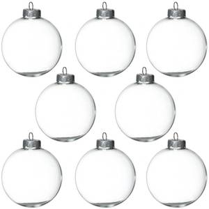 lot 13010 image: 4Es Novelty 12-Pack 3.15 Inch Clear Glass Christmas Ornament Balls - Fillable with Hanging Cord, DIY Glass Ornaments for Xmas Tree
