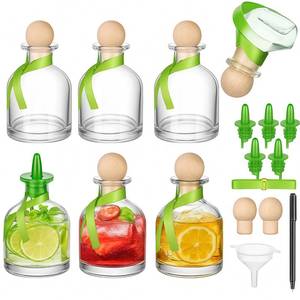 lot 13011 image: Baderke 6 Pcs 250ml8oz Shot Bottle Empty for Drinks Mini Tequila Reusable Filling Bottle with Sealing Stopper Pour Spouts Green Ribbon Labels for Wine Wedding Christmas Party Decoration