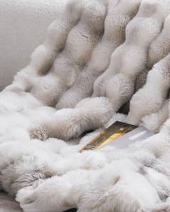 lot 13012 image: Faux Rabbit Fur Blanket, Soft Plush Bubble Throw Blanket for Couch Bed, Thick Cozy Fuzzy Luxury Minky Blanket, Choice for Women & Home Decor