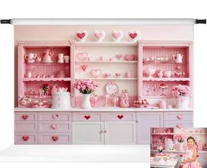 lot 13013 image: Kate Sweet Heart Backdrops Pink Kitchen Theme Girls Birthday Party Decorations Photo Studio Props, 10x6.5ft