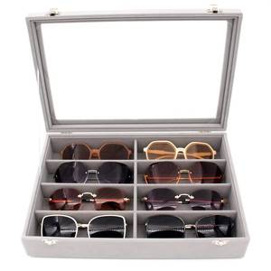 lot 13014 image: KLOUD City Luxury Sunglasses Organizer - 8 Slot Velvet Jewelry Storage Case with Clear Glass Lid  Dustproof, Scratch-Resistant Display for Glasses & Watches  Elegant Gift Box (14x9.5)