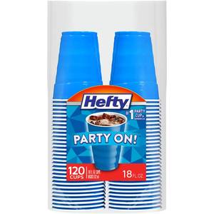 lot 13023 image: Hefty Party On Disposable Plastic Cups, Marine Blue, 18 Ounce, 120 Count