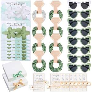 lot 13024 image: FineCheer 40 Pcs Bridesmaid Scrunchies Proposal Gifts Bachelorette Party Favors Glitter Hair Clip Flower Hair Claw Clip Girls Heart Sunglasses for Women Wedding Bridal Shower(White, green)