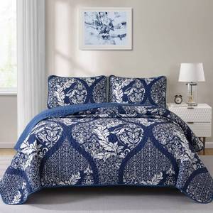 lot 13033 image: Navy Quilt Set King Size, Boho Damask Bedspread Coverlet Set Soft Lightweight Luxury Classical Bedding Set 3 Pieces for All Season (104x90)