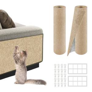 lot 13974 image: Cat Scratch Mat for Couch, Wall & Cat Tree �� 78.7 Trimmable Self-Adhesive Cat Scratcher, Furniture Protector for Cats, Felt Alternative to Sisal, DIY Replacement for Cat Tower, 2 Pack (Khaki)