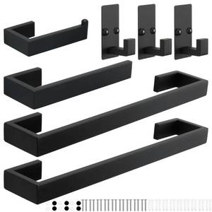 lot 13993 image: TocTen 7 Pcs Bathroom Hardware Set, Thicken Stainless Steel Towel Bar Set-Includes 2Bath Towel RacksTowel HolderToilet Paper Holder3 Robe Towel Hooks, Wall Mounted Bathroom Accessories Kit(Black)