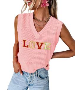 lot 14006 image: MARZXIN Women Sleeveless Sweater V Neck Casual 2026 Knitted Chevron V Neck Sweater Vest Color Block Pullover Sweater Top Pink Love XL