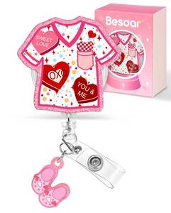 lot 14025 image: Besoar Valentine Badge Reel Holder Clip - Cute Pink Nurse Scrubs Heart Retractable ID Name Card Badge Reel with Charm Alligator Clip, Office Nurse Nursing Medical Worker Student Accessories Gifts