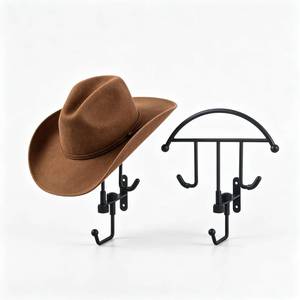 lot 14035 image: Fhryxxgy 2 Pack Cowboy Hat Rack for Wall, Metal Western Hat Hanger with Hooks, Wall Mount Cowboy Hat Holder Organizer for Wide Brim Hats, Matte Black Hat Hook Rack for Entryway and Bedroom Decor