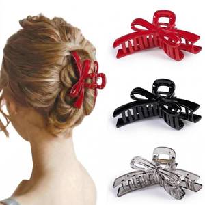 lot 14043 image: 3 Pack Cute Bow Claw Clips Acrylic Strong Hold Nonslip Red Large Hair clips Jaw Barrette Elegant No-Slips Holiday Gifts Cute Hair Accessories for Women Girls Wedding Party Hair Decoration