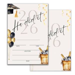 lot 14049 image: LoaHak She Did It Graduation Invitation, Gold Graduation Party Invite, Elegant Graduation Invitation, Class of 2026 Graduation Card, 4x6 Inch 2-Pack