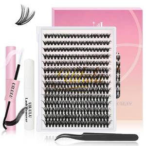 lot 14059 image: UILULU DIY Lash Extension Kit 280pcs Individual Lashes Clusters D Curl Lash Clusters, Lash Kit with Lash Bond and Seal, Remover, Lash Tweezers (40D-0.07D-9-16MM Kit)