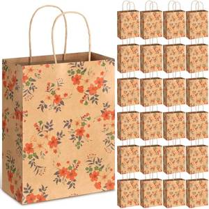 lot 14062 image: TaoBary 24 Pieces Floral Gift Bags with Handle Kraft Flower Treat Goodie Bags for Summer Spring Party Favor Supplies Decoration